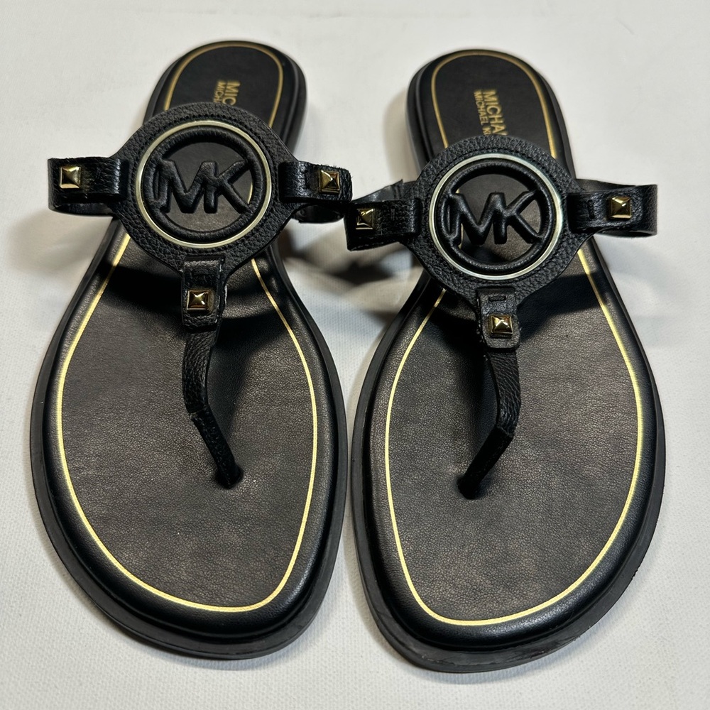 Michael Kors Black Sandals with Gold Details